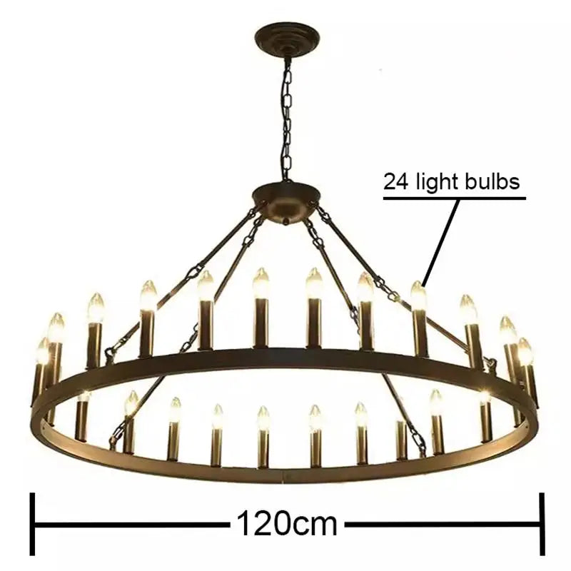 Retro Industrial Iron Round Black Living Room Chandelier Metallic Hanging Living Room Cafe Decoration Suspend Eld Pendant Lamp