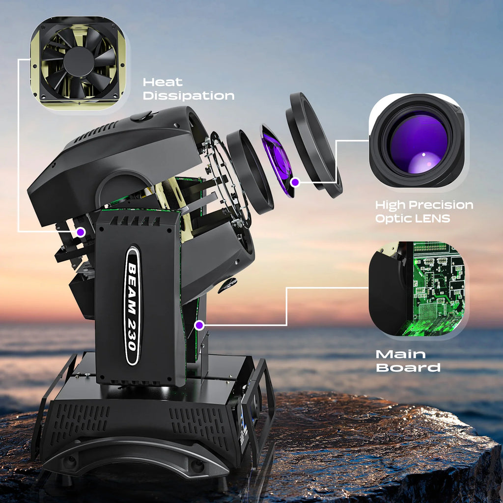 LeLeght 230W High Brightness Beam Light RGBW Gobo Rotating Light DMX512 Moving Head Lighting for DJ Party Bar Disco Dance