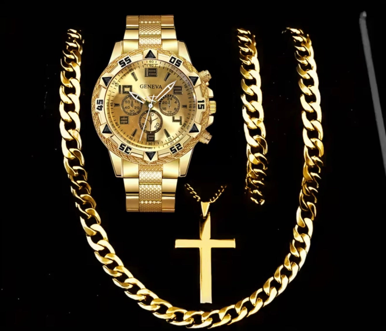 4pcs men stylish buisness quartz+necklace gift set