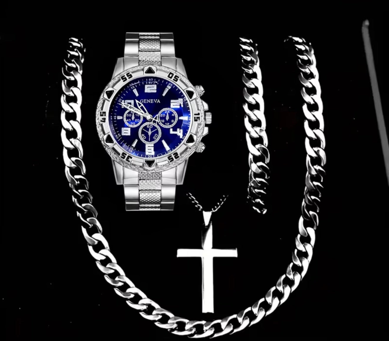 4pcs men stylish buisness quartz+necklace gift set