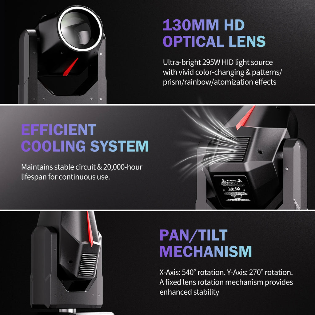 U'King 295W 14R HID Beam Moving Head Light 8/18 Prism Gobo Zoom  Rainbow Effect Stage Light DMX512 DJ Lights For Xmas Party KTV