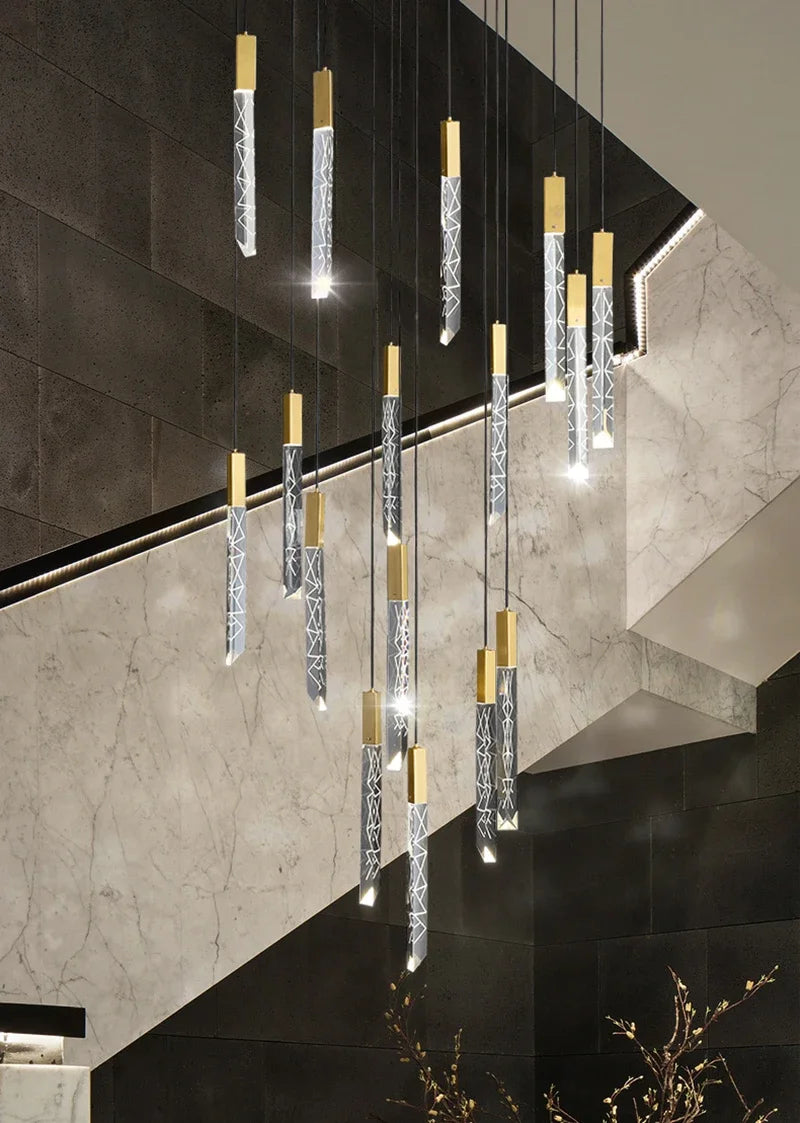Luxury Led Pendant Lamp Modern Loft K9 Crystal Ceiling Chandelier Gold Duplex Staircase Living Room Decor Hotel Hanging Light