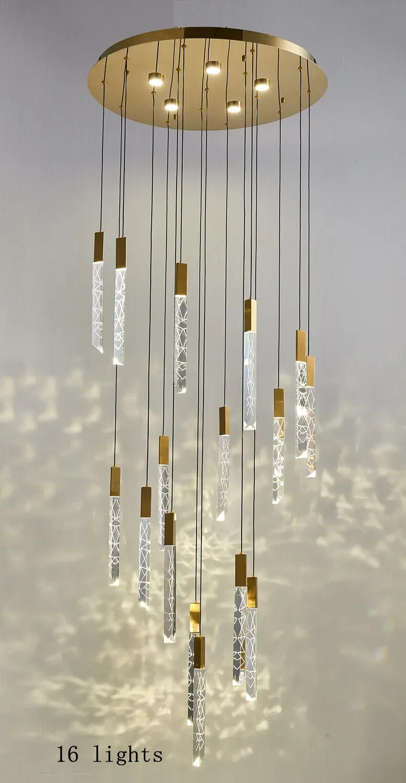 Luxury Led Pendant Lamp Modern Loft K9 Crystal Ceiling Chandelier Gold Duplex Staircase Living Room Decor Hotel Hanging Light
