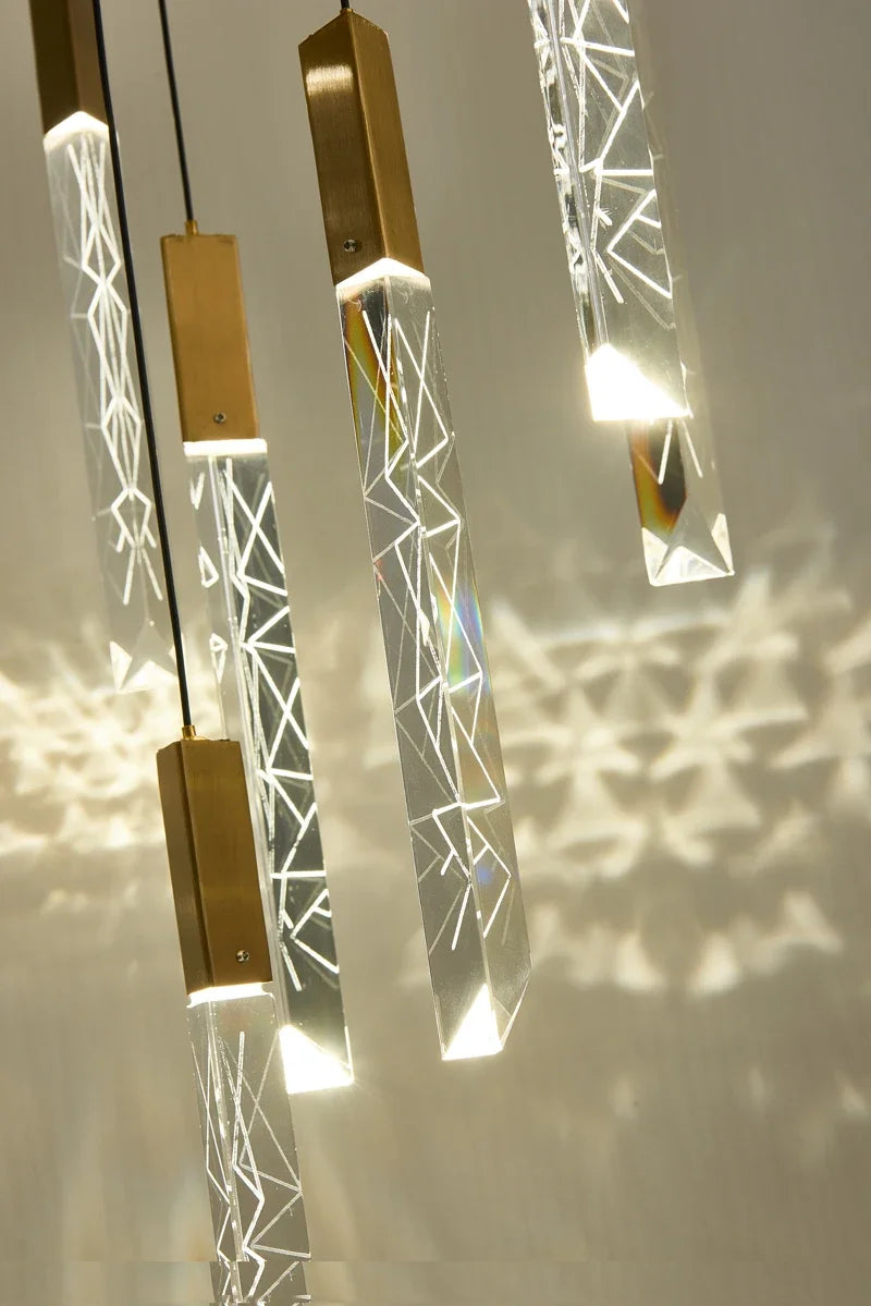 Luxury Led Pendant Lamp Modern Loft K9 Crystal Ceiling Chandelier Gold Duplex Staircase Living Room Decor Hotel Hanging Light