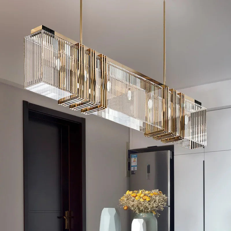 American Modern Luxury Steel Led Pendant Lights Dining Room Gold Lustre Straight Hanging Lamp Deco Indoor Lighting Fixtures Lamp