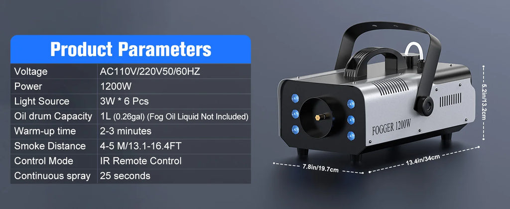 Yiflamefly 2Pcs 1200W Smoke Machine with RGB 6LEDs Lighting for Theater Professional Stage Home Entertainment Halloween Party