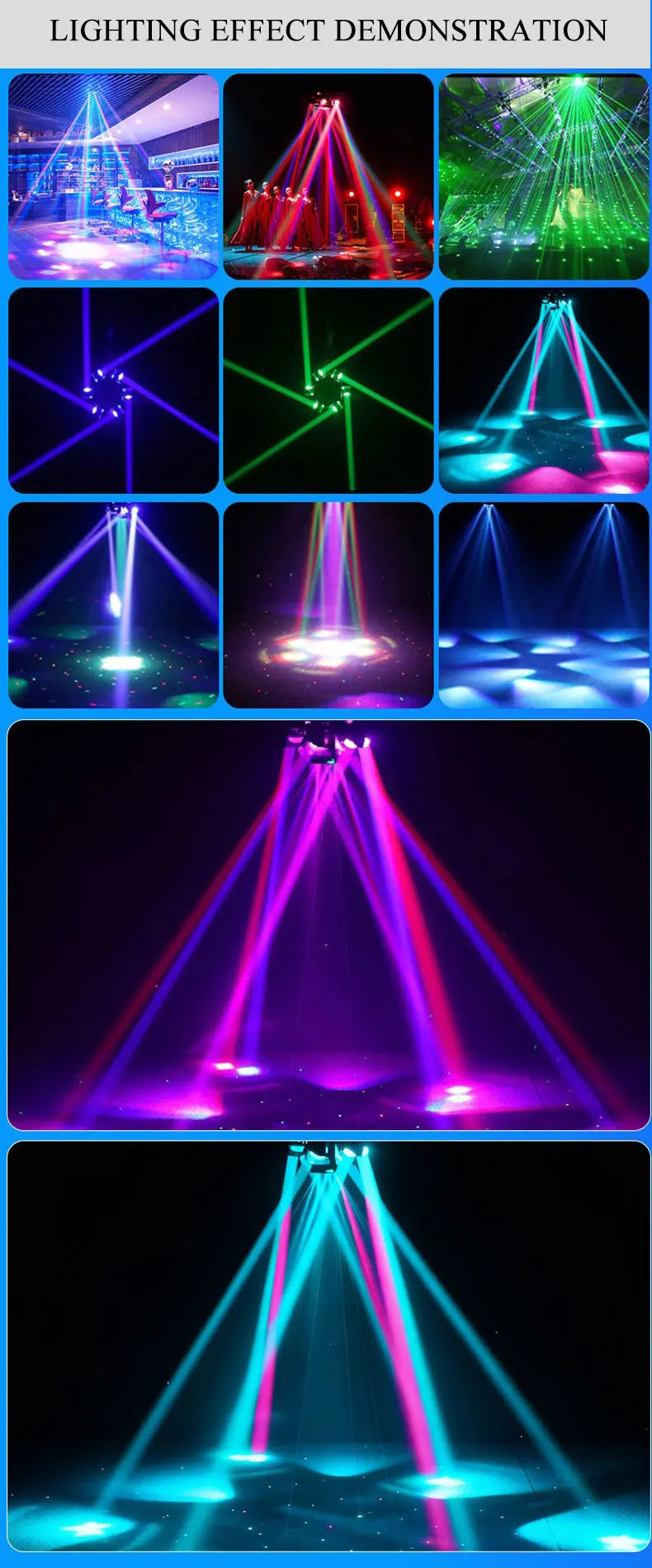 6-Arm Bee Eye Moving Head Dj Light 150W RGBW Stage Party Beam Light DMX512 Sound Activated Disco Lighting with Remoter