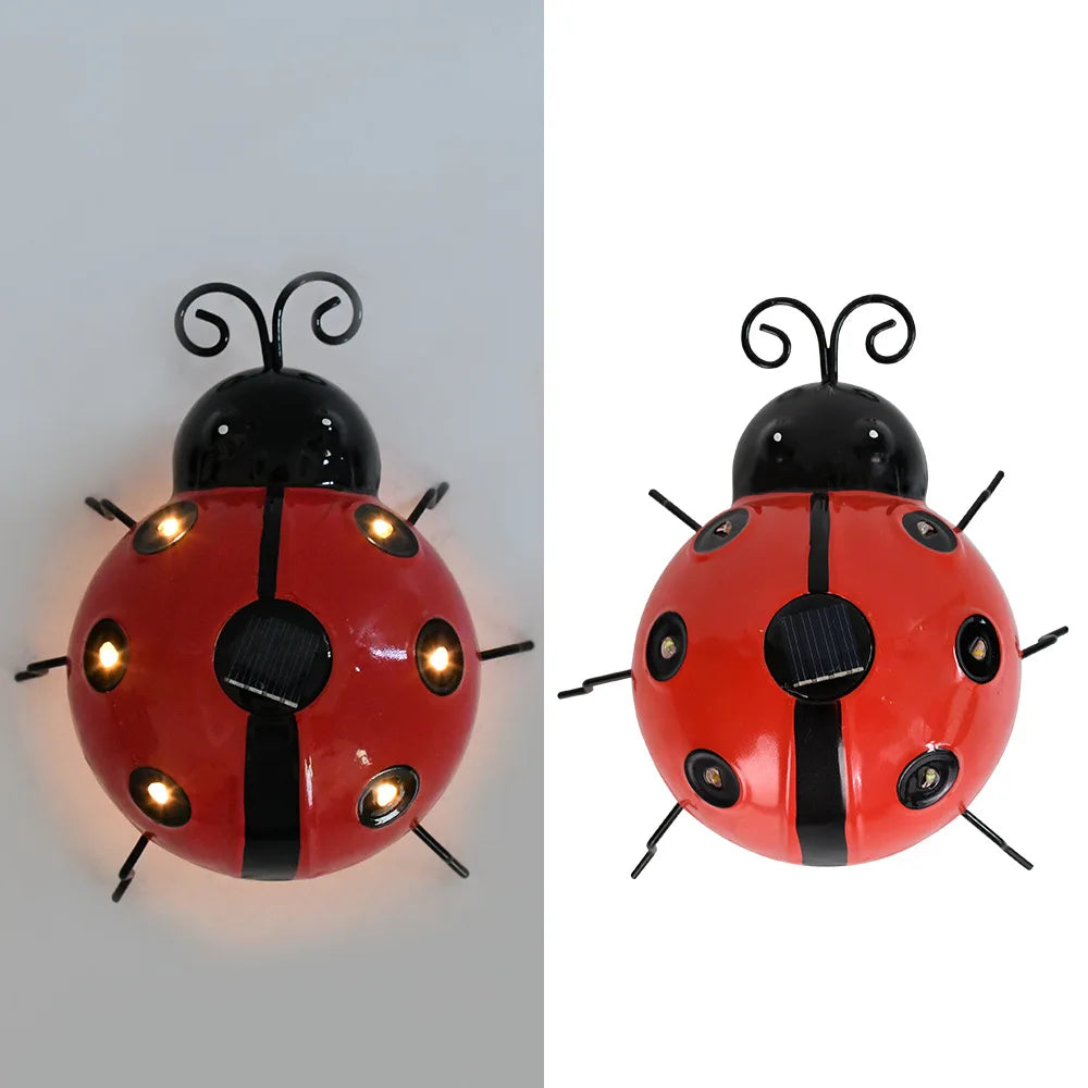 1Pcs Ladybug Ornament IP65 Waterproof Lifelike Metal Ladybug Outdoor Hanging Beetle Solar Light Front Porch Backyard Decoration
