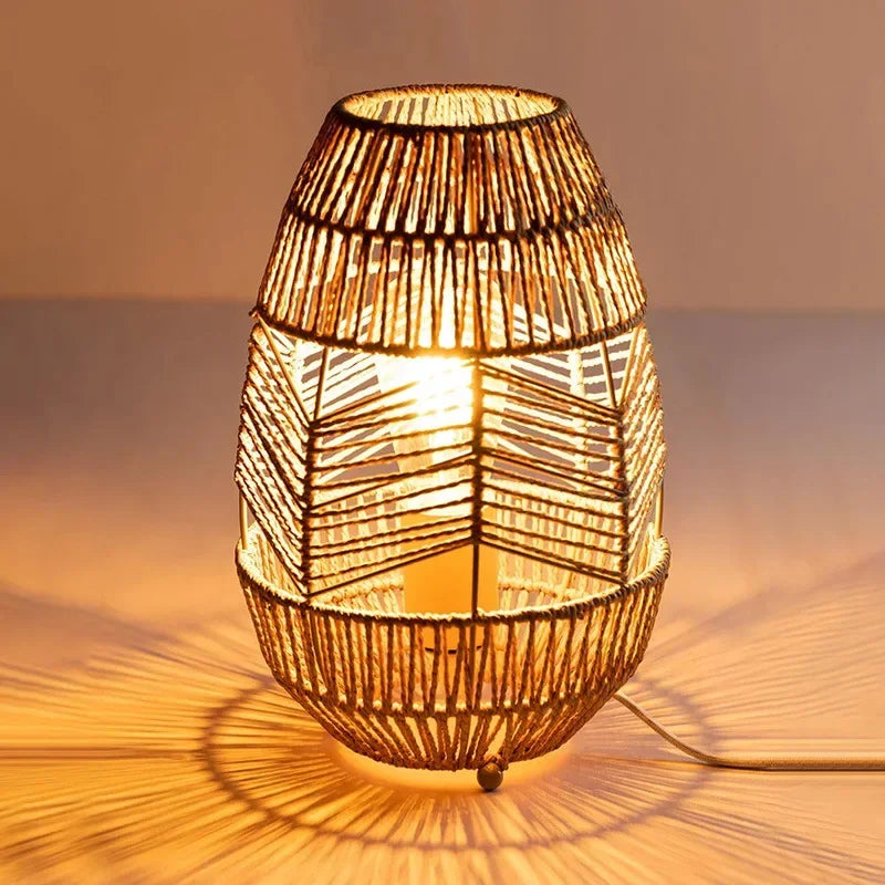 Vinatge Wicker Floor Lamp Retro Hemp Rope Lamp For Living Room Corner Bedroom Teahouse Decor LED Bedside Rattan Standing Lamp