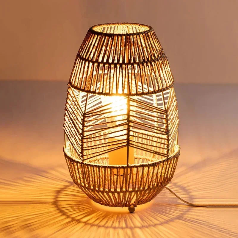 Vinatge Wicker Floor Lamp Retro Hemp Rope Lamp For Living Room Corner Bedroom Teahouse Decor LED Bedside Rattan Standing Lamp