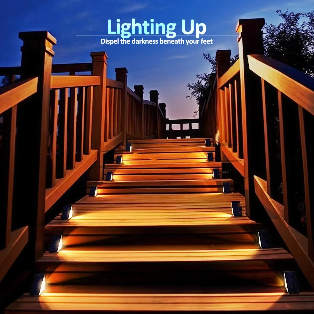 Outdoor Solar Step Lights Warm White RGB Triangle IP67 Waterproof Auto on Decoration Deck Lights for Patio Yard Driveway Porch