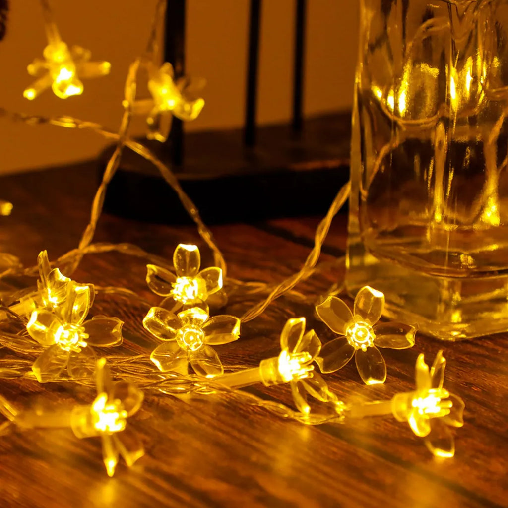 1PC Flower Fairy Lights Battery Operated String Lights Waterproof 10/20/30/40 LED Cherry Blossom Lights For Patry Wedding Decor