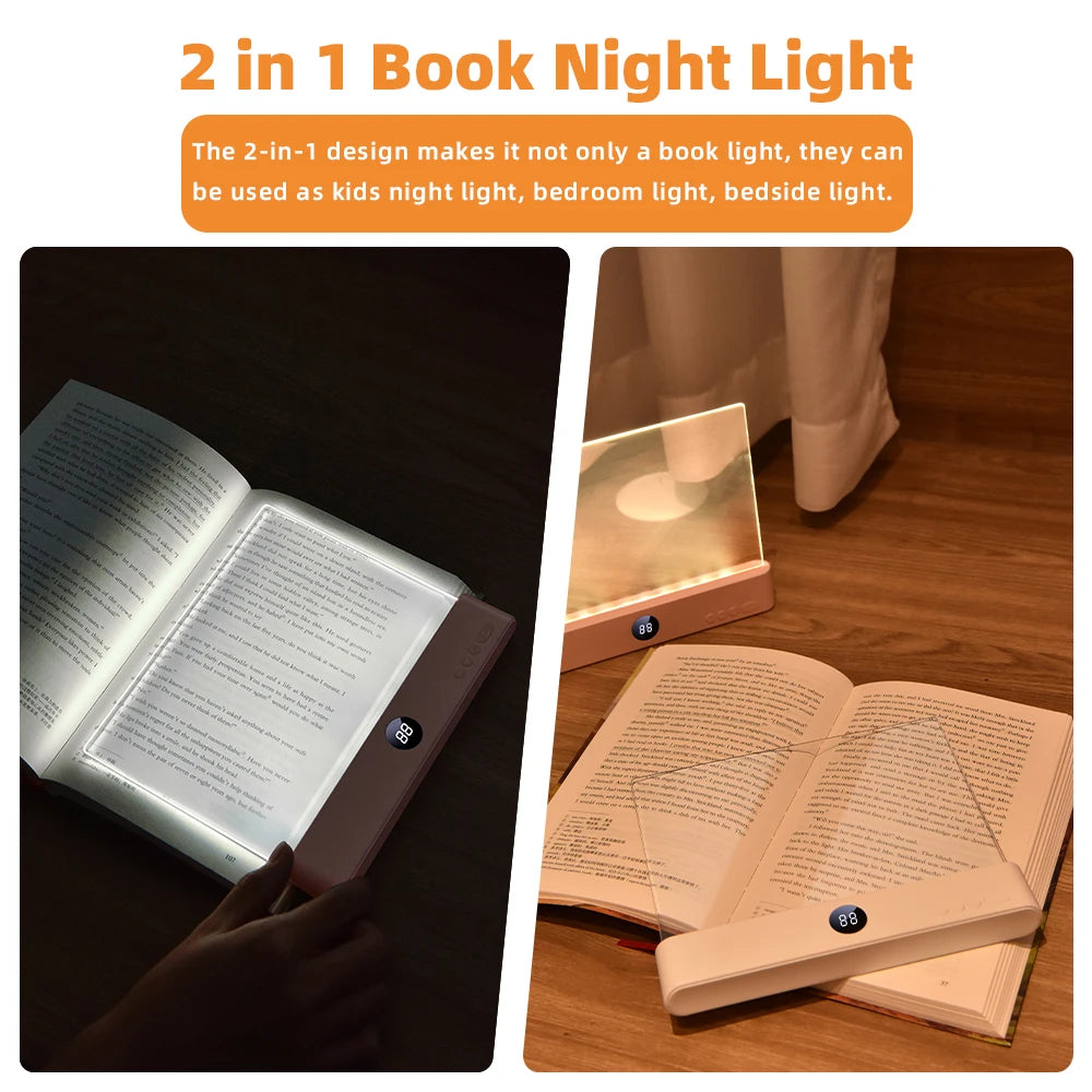 LED Book Light and Night Light 2 in 1, 3 Color Temperatures & Stepless Dimming, USB Rechargeable Reading Light with Timer for Ni
