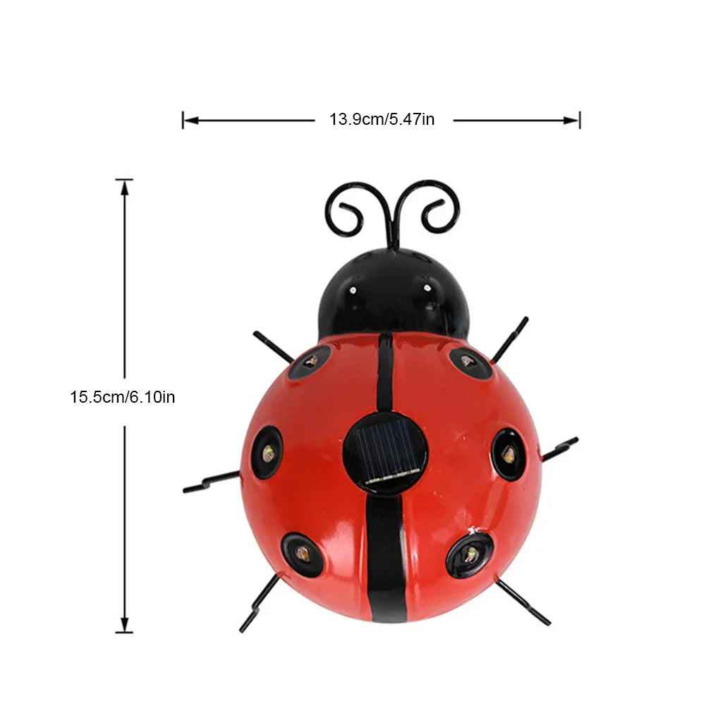 1Pcs Ladybug Ornament IP65 Waterproof Lifelike Metal Ladybug Outdoor Hanging Beetle Solar Light Front Porch Backyard Decoration
