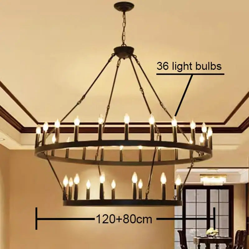Retro Industrial Iron Round Black Living Room Chandelier Metallic Hanging Living Room Cafe Decoration Suspend Eld Pendant Lamp