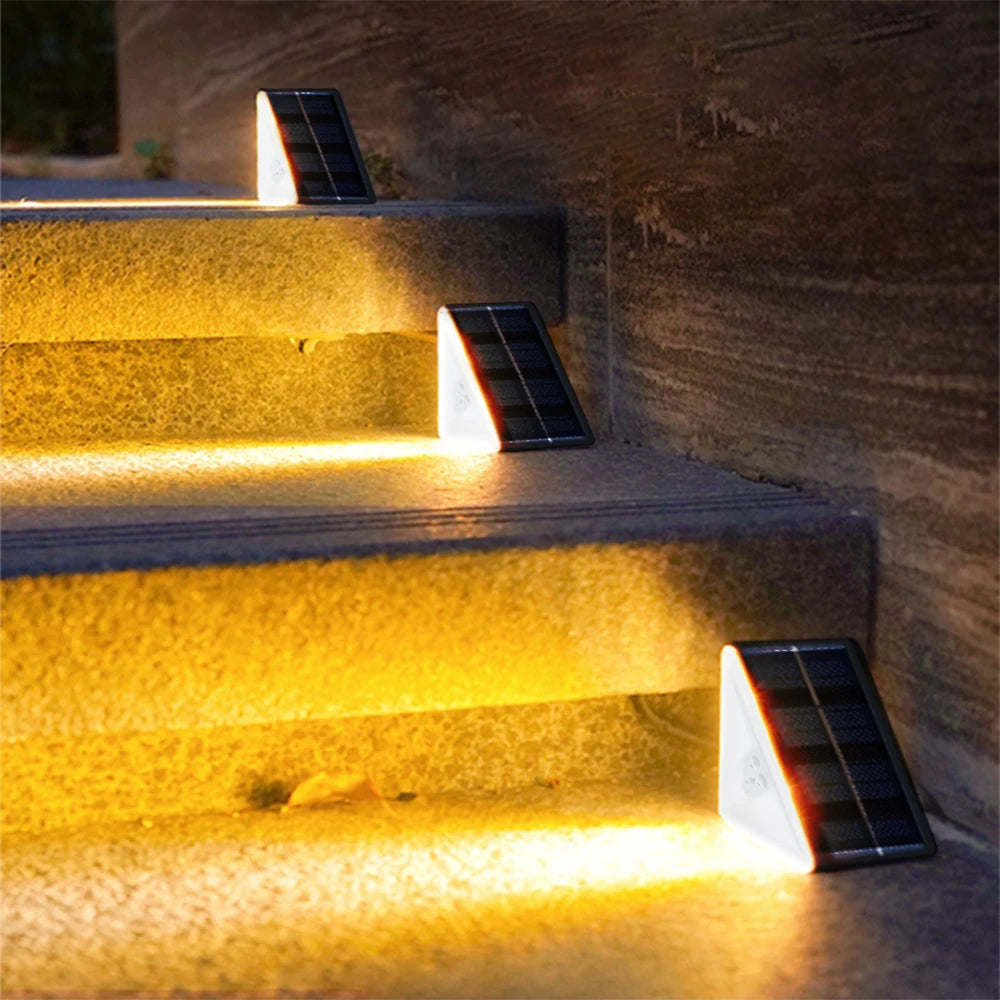Outdoor Solar Step Lights Warm White RGB Triangle IP67 Waterproof Auto on Decoration Deck Lights for Patio Yard Driveway Porch