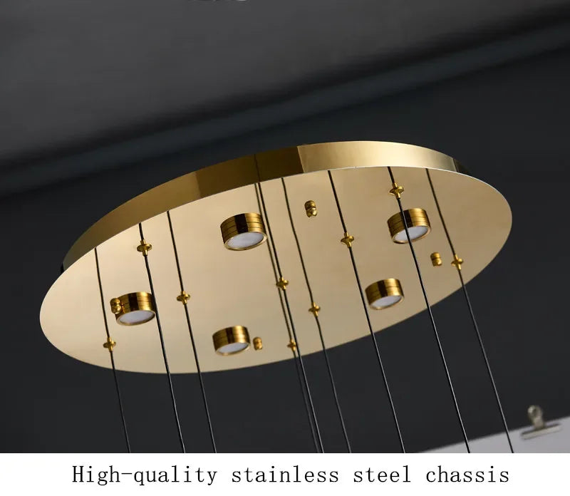 Luxury Led Pendant Lamp Modern Loft K9 Crystal Ceiling Chandelier Gold Duplex Staircase Living Room Decor Hotel Hanging Light