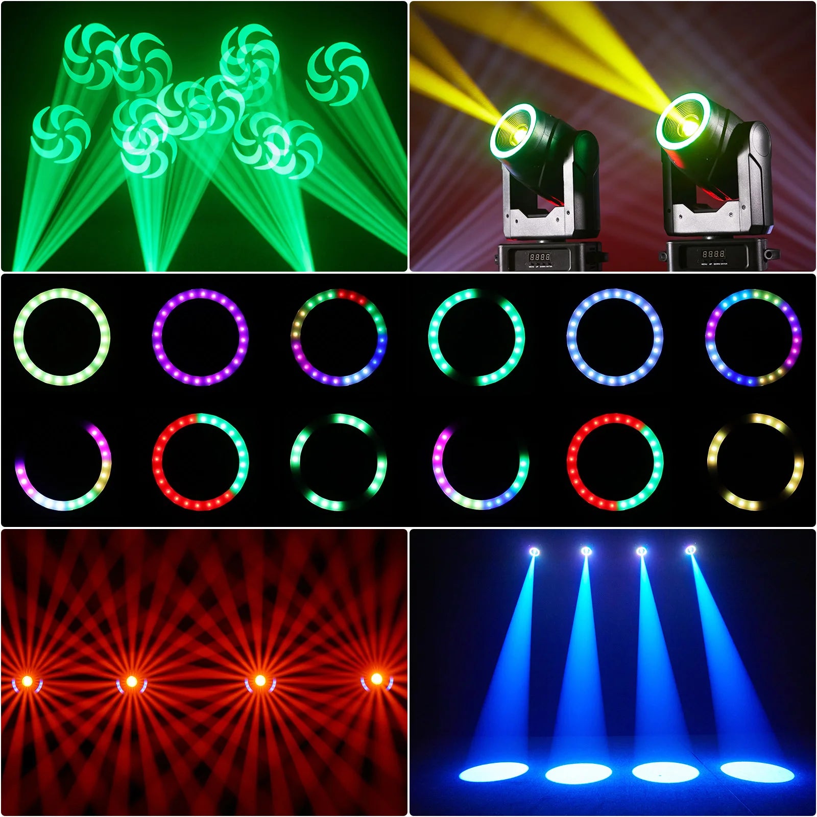 U'King Mini 150W Moving Head DJ Light With Strip 7GOBO 7Color 3Prism RGBW LED Stage Lights DMX512 For DJ Disco Wedding Party Bar