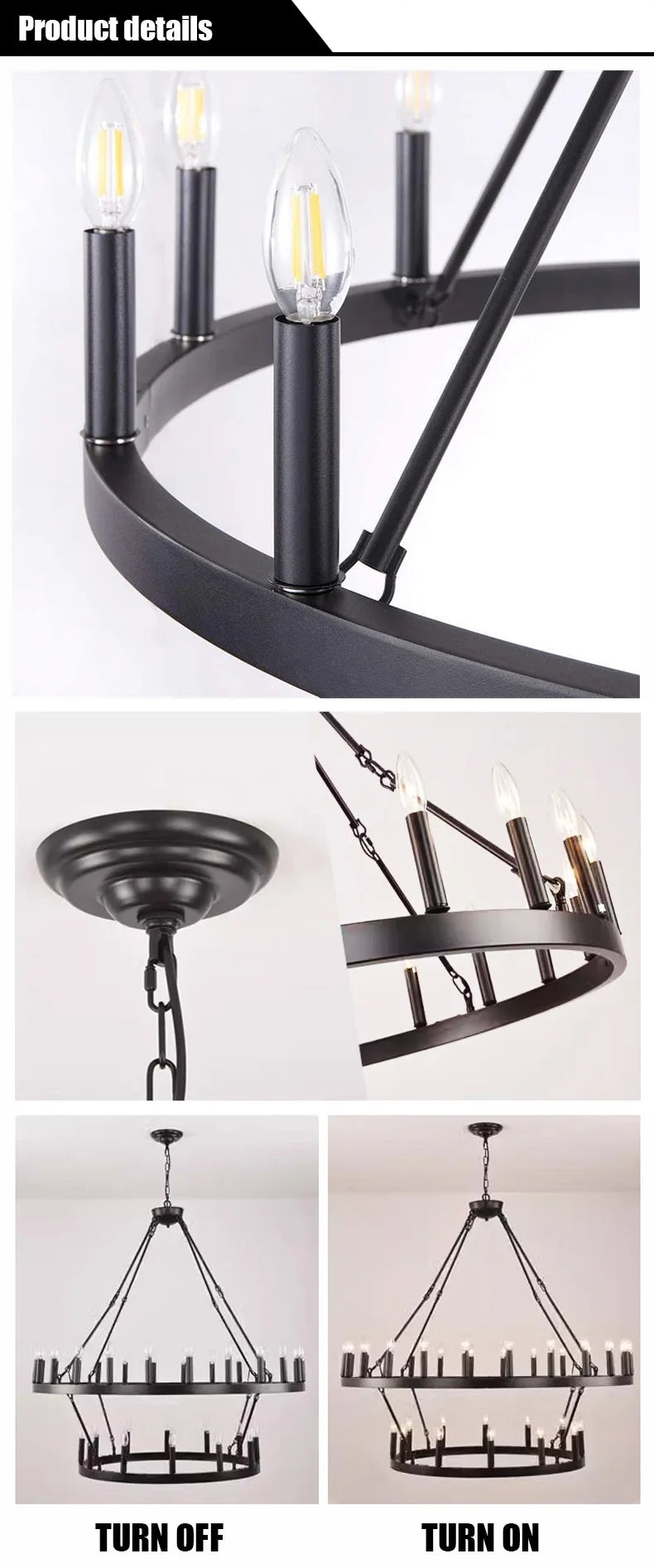 Retro Industrial Iron Round Black Living Room Chandelier Metallic Hanging Living Room Cafe Decoration Suspend Eld Pendant Lamp