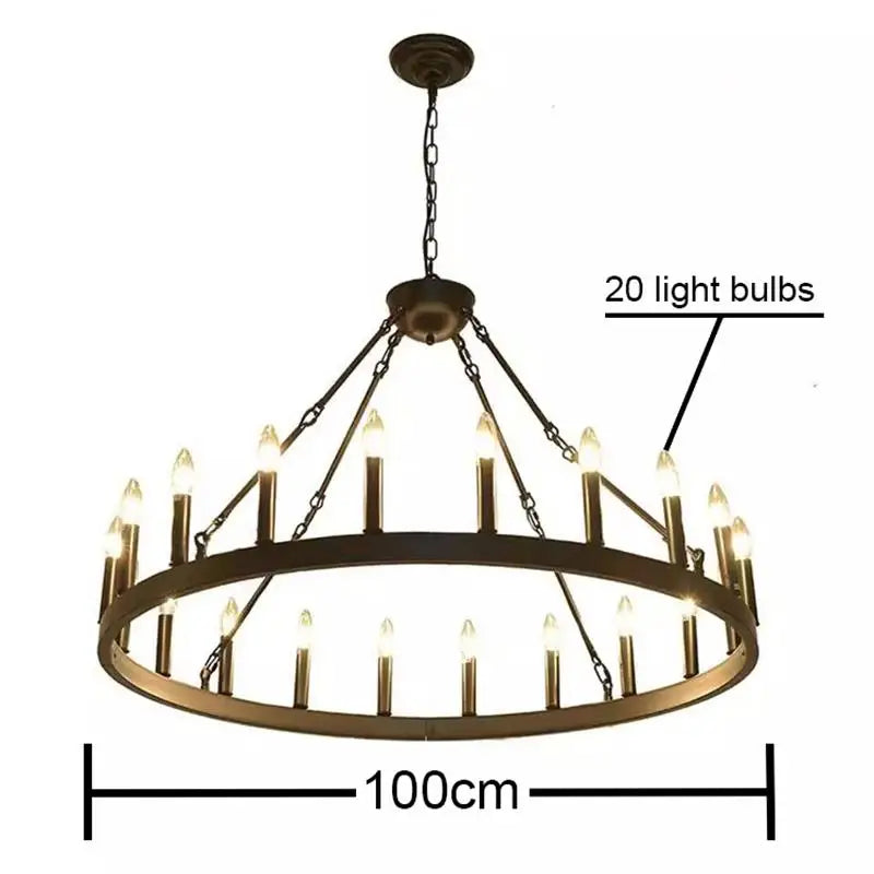 Retro Industrial Iron Round Black Living Room Chandelier Metallic Hanging Living Room Cafe Decoration Suspend Eld Pendant Lamp