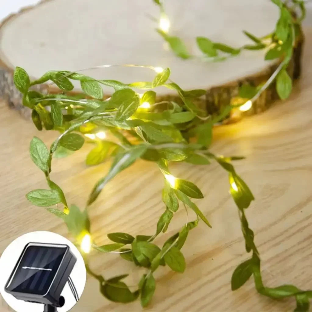 2025 New Christmas Solar Fairy Lights 50/100/150LED Artificial Green Leaf String Lights for Tree Decor Holiday Party Garland