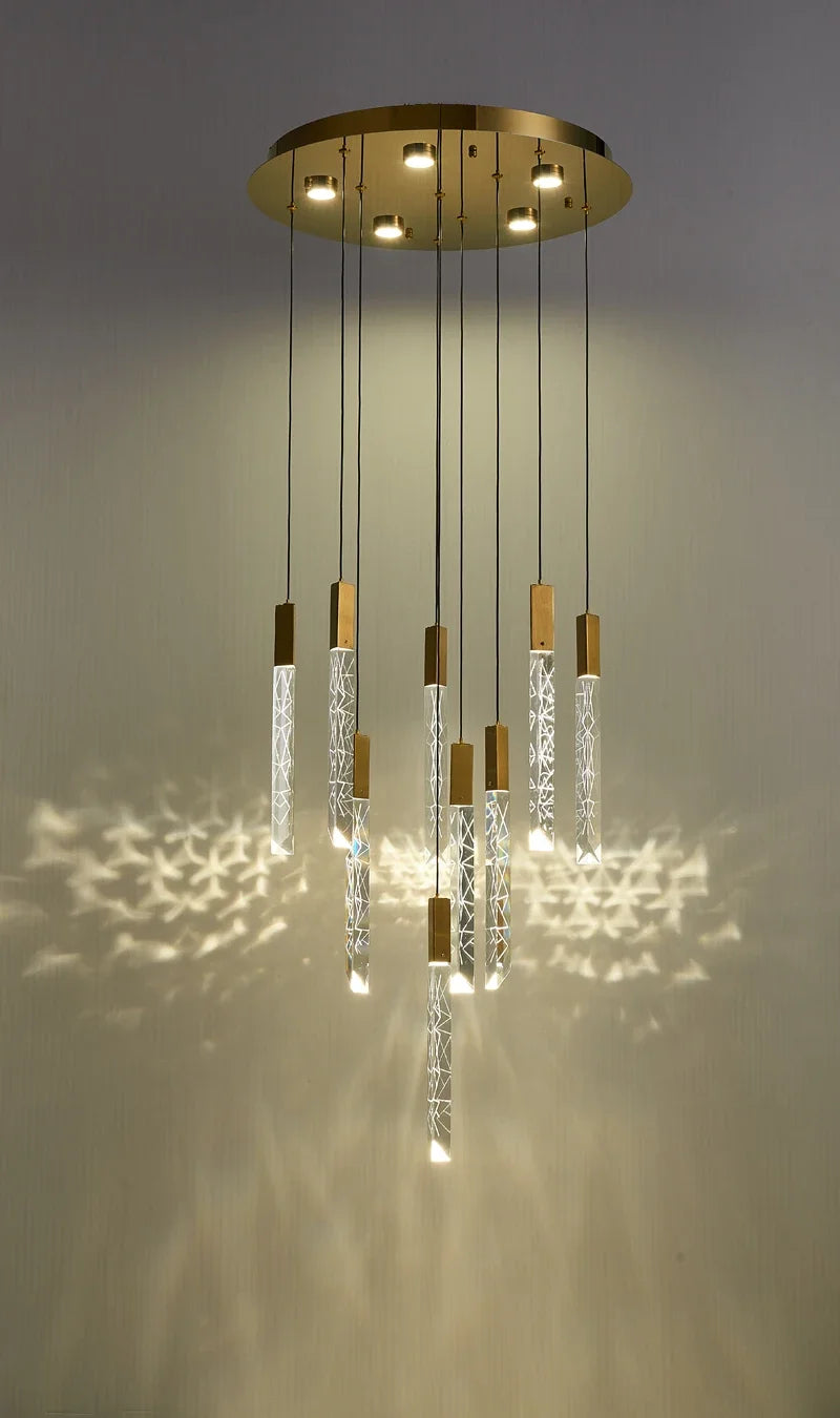 Luxury Led Pendant Lamp Modern Loft K9 Crystal Ceiling Chandelier Gold Duplex Staircase Living Room Decor Hotel Hanging Light