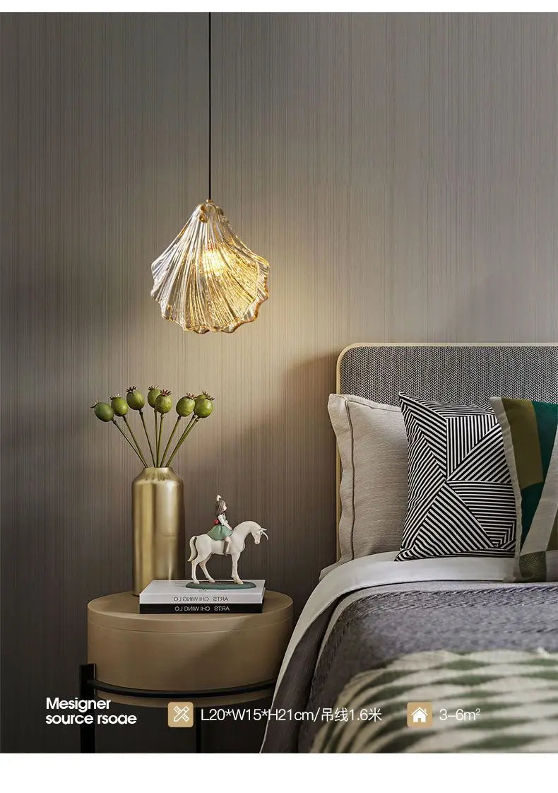 Light Luxury Bedroom Bedside Small Chandelier Window Entrance Bar Lighting Modern Personality Single-head Shell Glass Chandelier