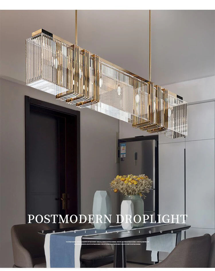 American Modern Luxury Steel Led Pendant Lights Dining Room Gold Lustre Straight Hanging Lamp Deco Indoor Lighting Fixtures Lamp