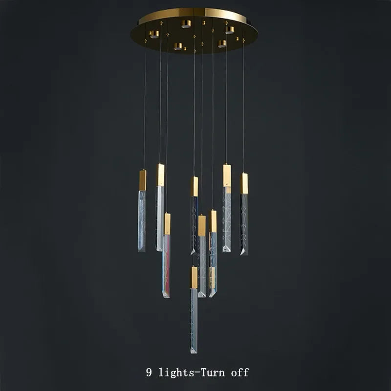 Luxury Led Pendant Lamp Modern Loft K9 Crystal Ceiling Chandelier Gold Duplex Staircase Living Room Decor Hotel Hanging Light