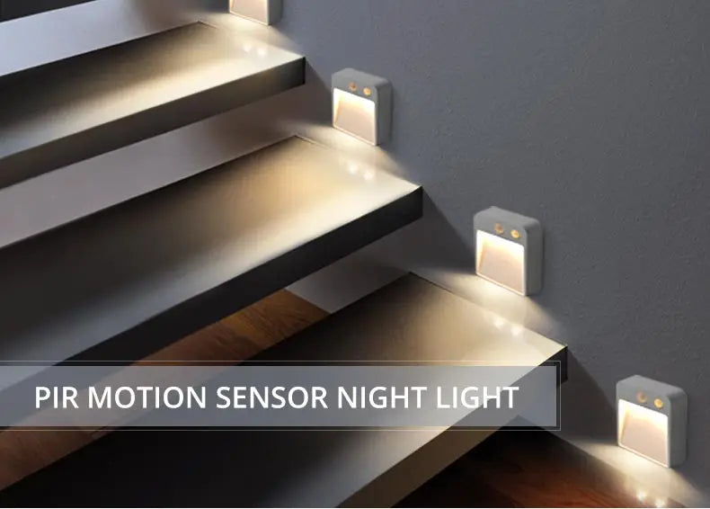 LED Night Light with Wireless Detector, AA Battery Powered Wall Lamp, PIR Motion Sensor, Auto On, Off, Cabinet, Stairs Lighting