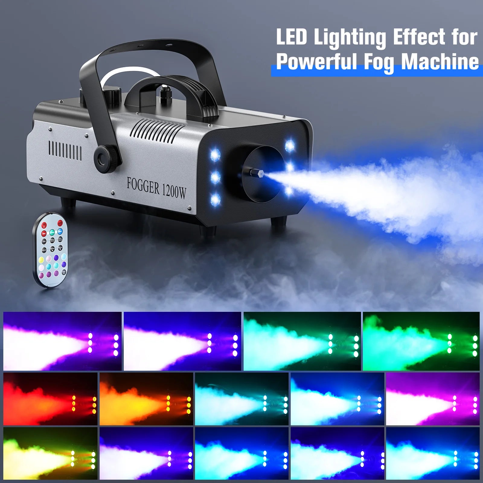 Yiflamefly 1200W Fog Machine with RGB 6LED Light Colorful Haze Smoke Machine Stage Effect Fogger For Party DJ Nightclub Wedding