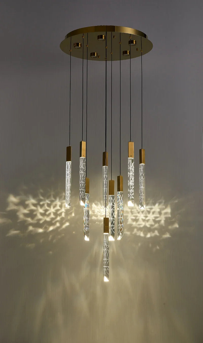 Luxury Led Pendant Lamp Modern Loft K9 Crystal Ceiling Chandelier Gold Duplex Staircase Living Room Decor Hotel Hanging Light