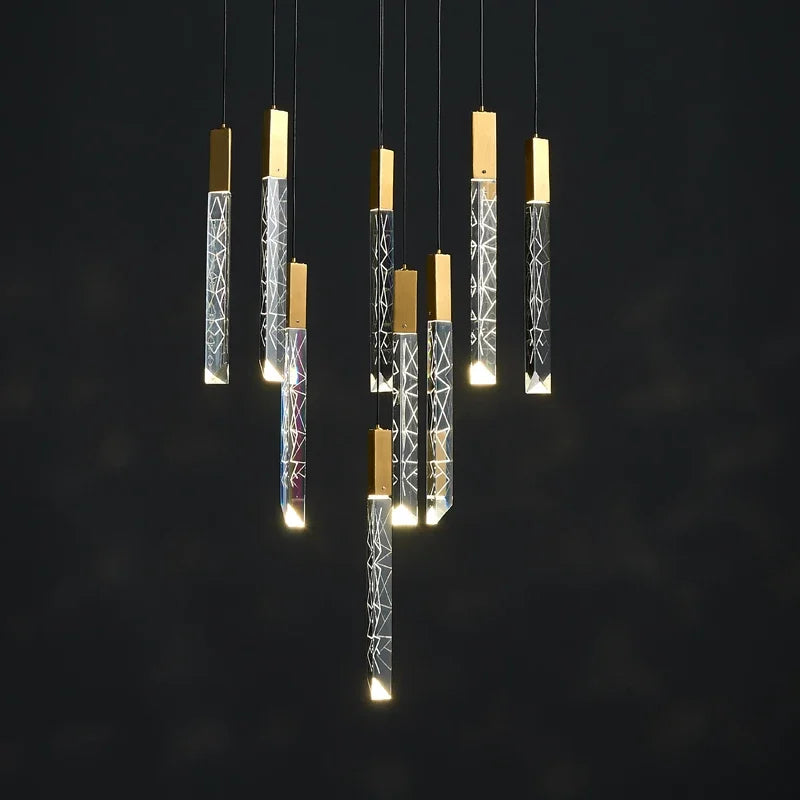 Luxury Led Pendant Lamp Modern Loft K9 Crystal Ceiling Chandelier Gold Duplex Staircase Living Room Decor Hotel Hanging Light