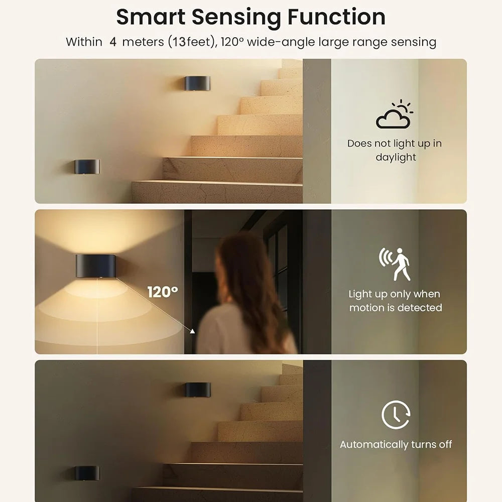 2PCS Up And Down Indoor Wall Lamp With Motion Sensor LED 3 Colors Wireless Wall Lamp 4000mAh Rechargeable With Remote Control