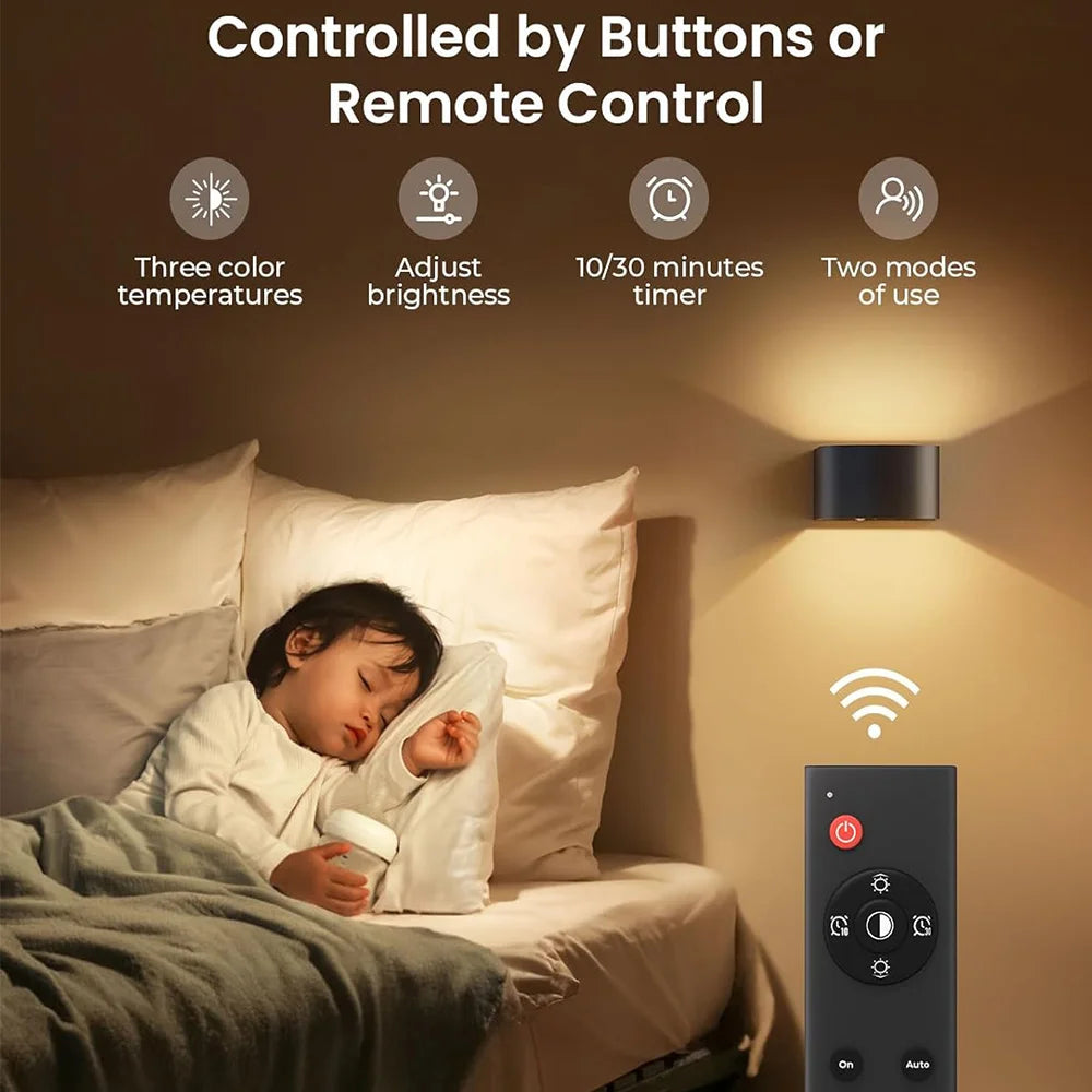 2PCS Up And Down Indoor Wall Lamp With Motion Sensor LED 3 Colors Wireless Wall Lamp 4000mAh Rechargeable With Remote Control