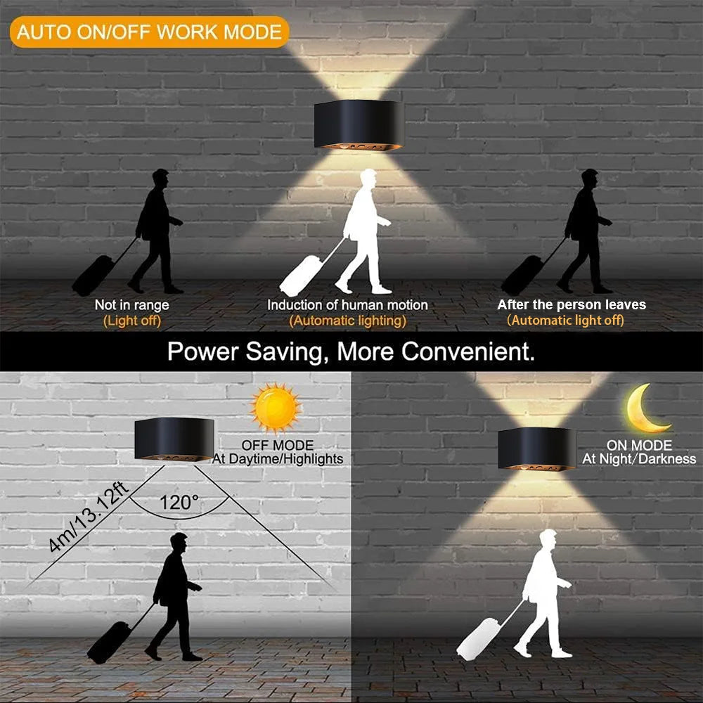 2PCS Up And Down Indoor Wall Lamp With Motion Sensor LED 3 Colors Wireless Wall Lamp 4000mAh Rechargeable With Remote Control