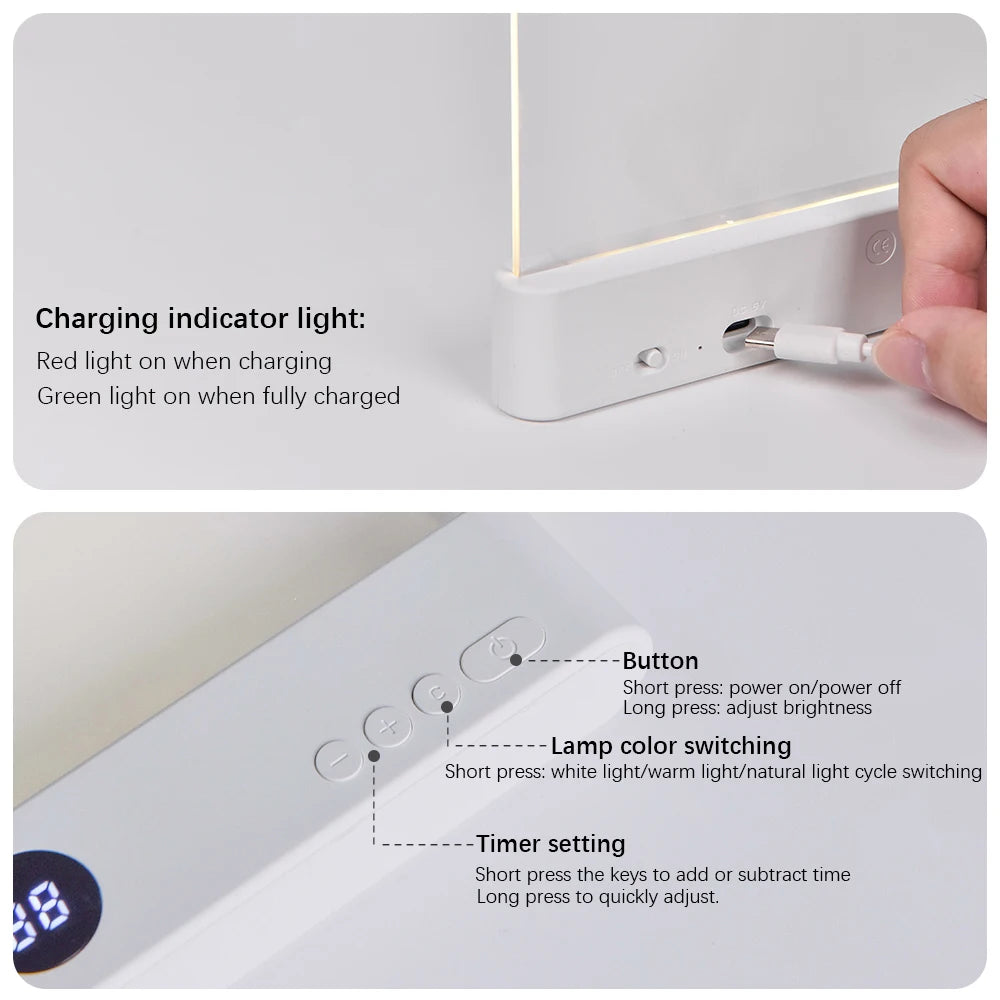 LED Book Light and Night Light 2 in 1, 3 Color Temperatures & Stepless Dimming, USB Rechargeable Reading Light with Timer for Ni