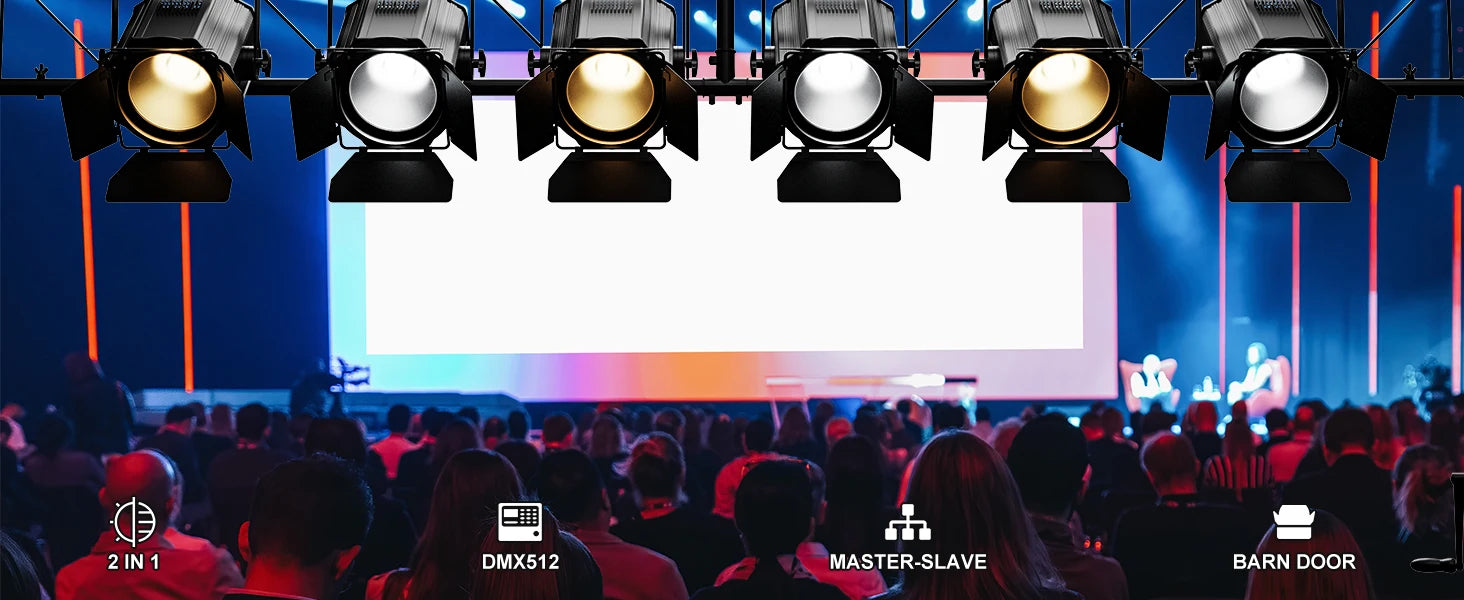 Yiflamefly 200W COB Par Lights Linear Spotlights With Barn Door Warm&Cold White Stage Lights DMX512 DJ Lights For Party Concert