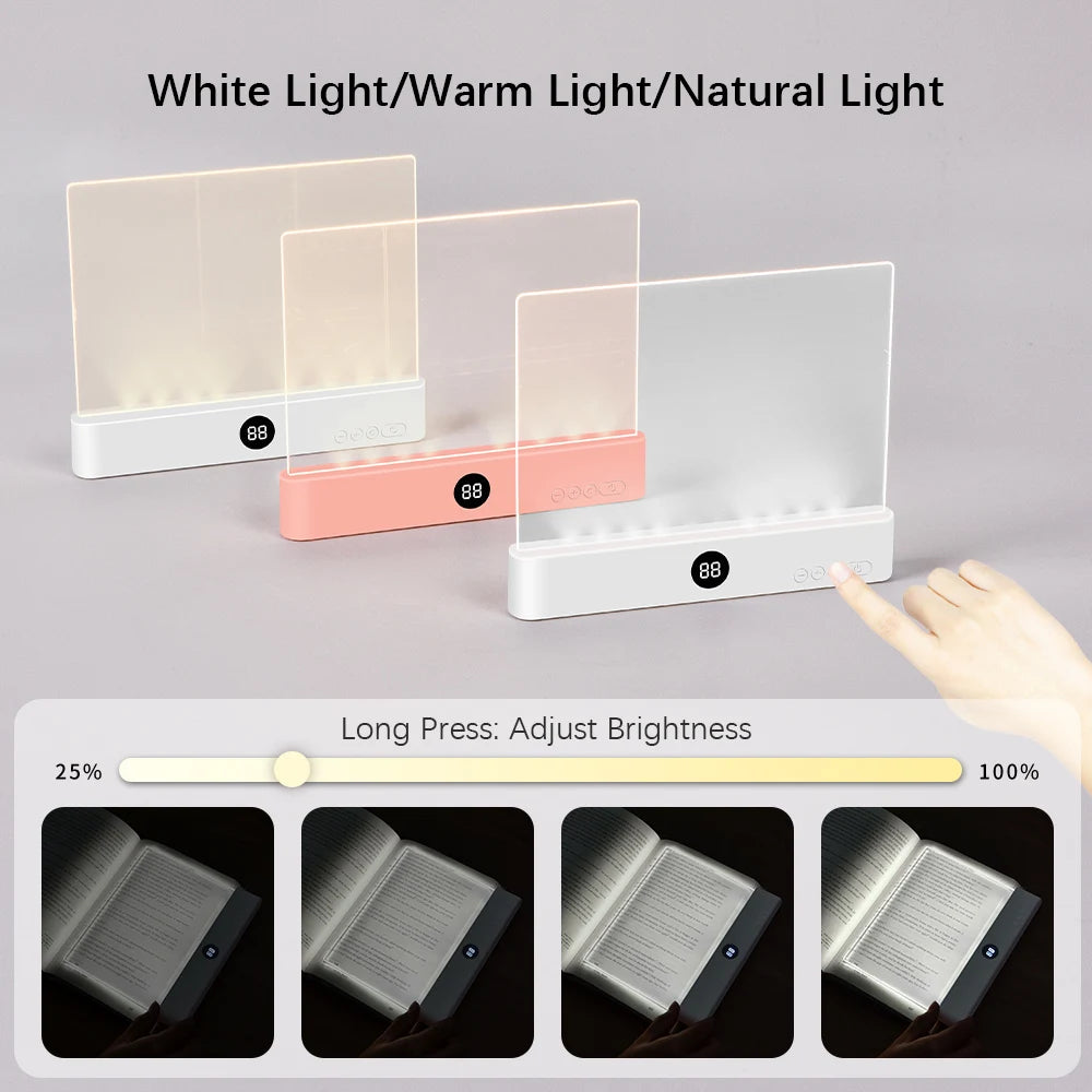 LED Book Light and Night Light 2 in 1, 3 Color Temperatures & Stepless Dimming, USB Rechargeable Reading Light with Timer for Ni