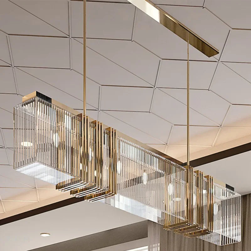 American Modern Luxury Steel Led Pendant Lights Dining Room Gold Lustre Straight Hanging Lamp Deco Indoor Lighting Fixtures Lamp