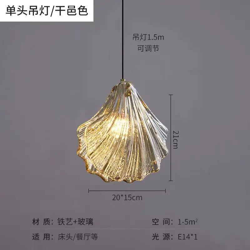 Light Luxury Bedroom Bedside Small Chandelier Window Entrance Bar Lighting Modern Personality Single-head Shell Glass Chandelier