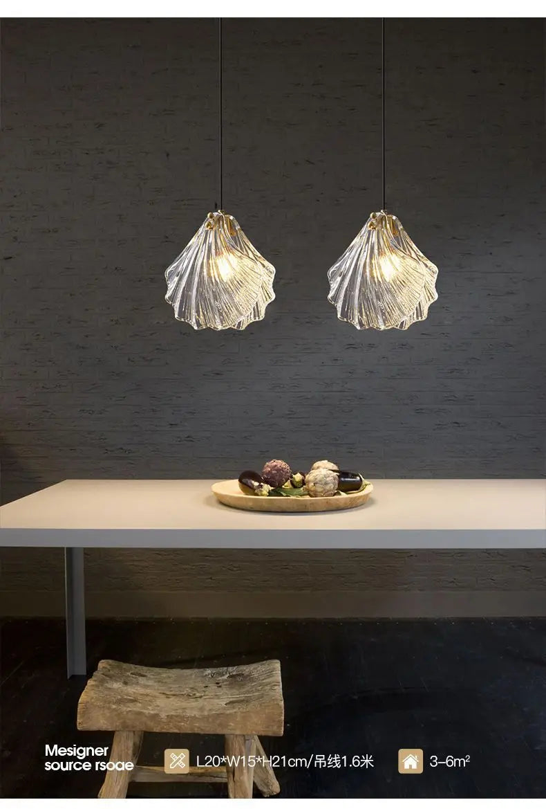 Light Luxury Bedroom Bedside Small Chandelier Window Entrance Bar Lighting Modern Personality Single-head Shell Glass Chandelier