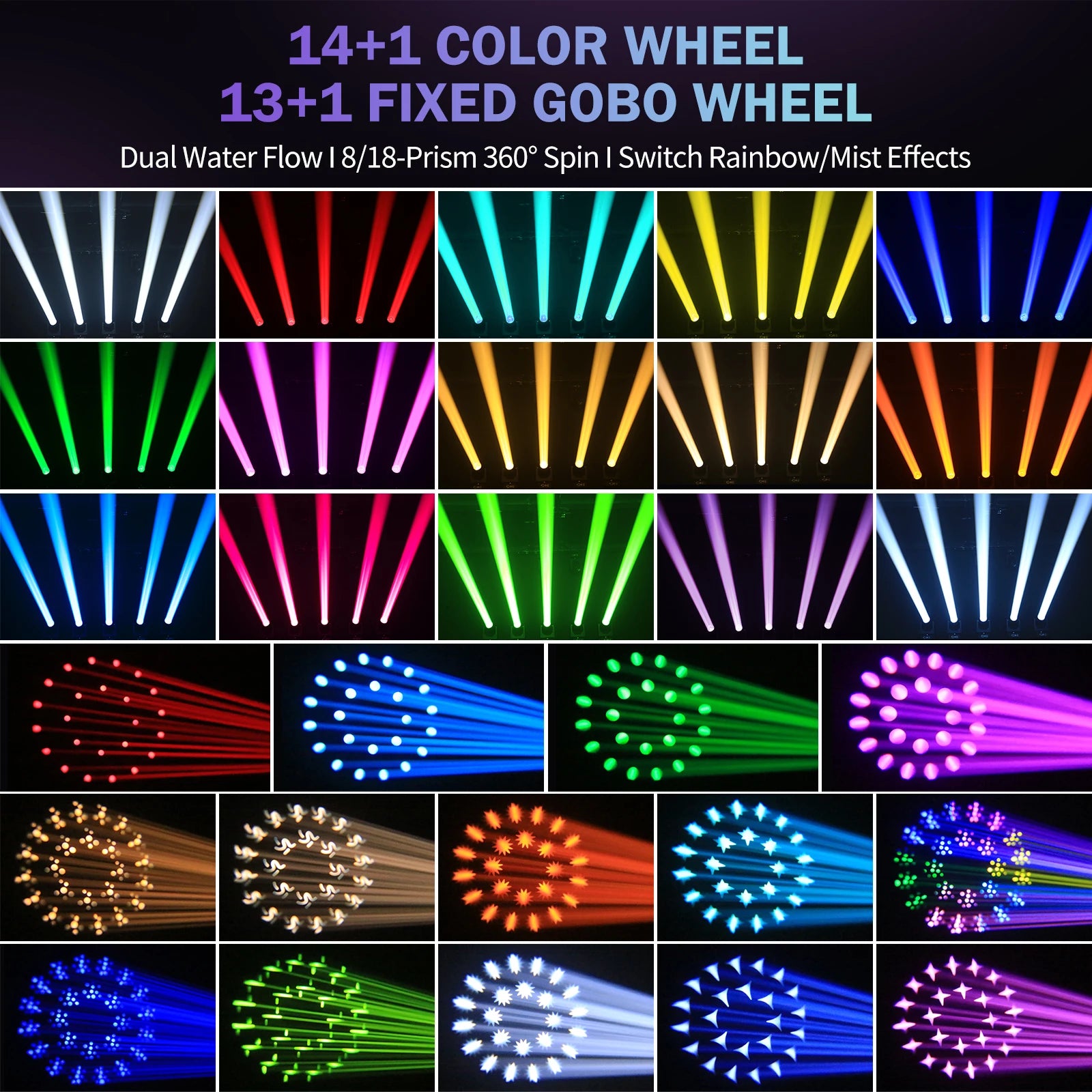 U'King 295W 14R HID Beam Moving Head Light 8/18 Prism Gobo Zoom  Rainbow Effect Stage Light DMX512 DJ Lights For Xmas Party KTV