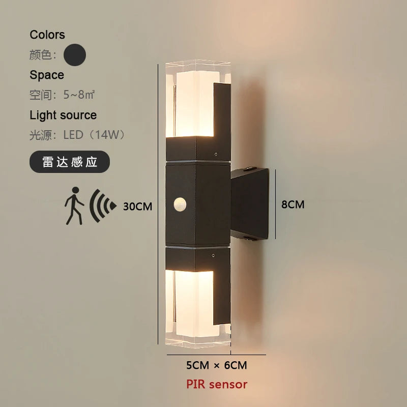 PIR Sensor outdoor wall lamp waterproof courtyard lamp modern minimalist corridor staircase lamp villa front door lamp garden