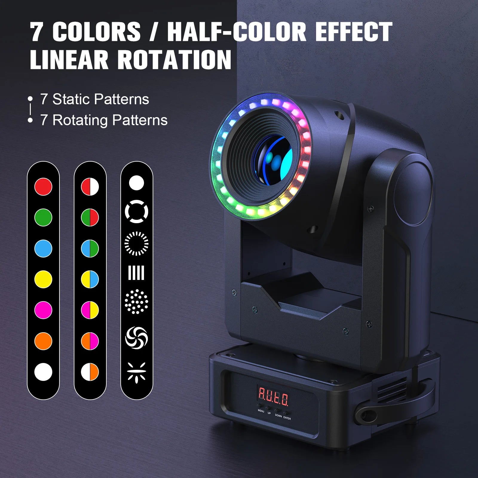 U'King Mini 150W Moving Head DJ Light With Strip 7GOBO 7Color 3Prism RGBW LED Stage Lights DMX512 For DJ Disco Wedding Party Bar