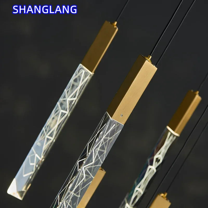 Luxury Led Pendant Lamp Modern Loft K9 Crystal Ceiling Chandelier Gold Duplex Staircase Living Room Decor Hotel Hanging Light
