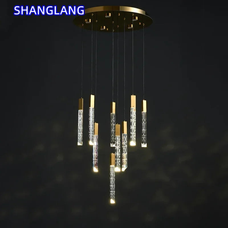 Luxury Led Pendant Lamp Modern Loft K9 Crystal Ceiling Chandelier Gold Duplex Staircase Living Room Decor Hotel Hanging Light
