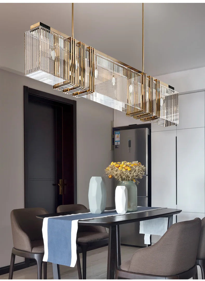 American Modern Luxury Steel Led Pendant Lights Dining Room Gold Lustre Straight Hanging Lamp Deco Indoor Lighting Fixtures Lamp