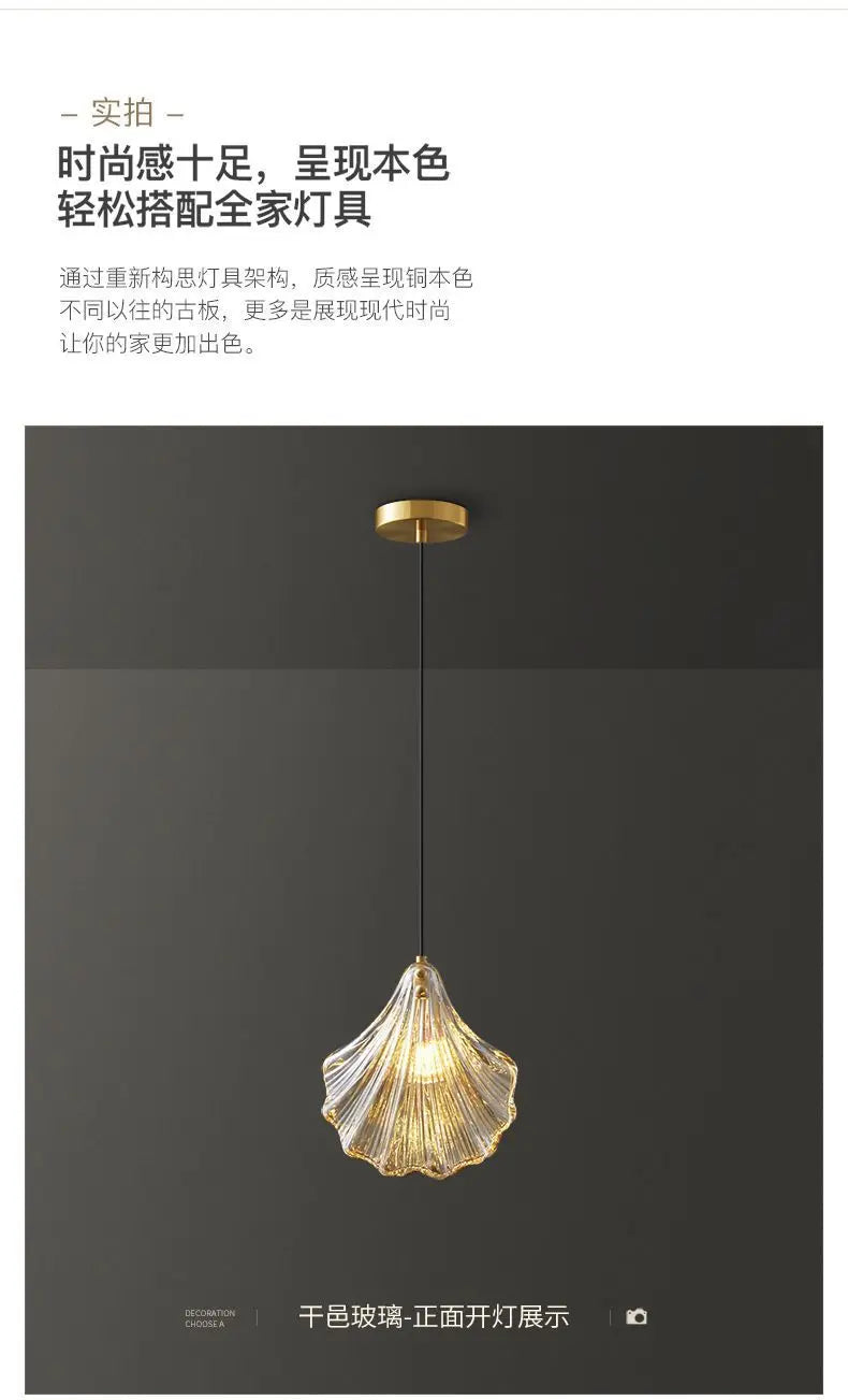 Light Luxury Bedroom Bedside Small Chandelier Window Entrance Bar Lighting Modern Personality Single-head Shell Glass Chandelier