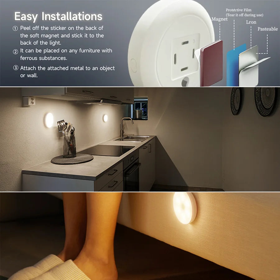 LED Night Light USB Rechargeable Motion Sensor Lights Children Bedroom Lighting Home Decor Stairs Closet Wardrobe Cabinet Lamp